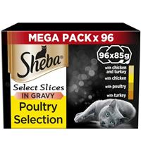 96 x 85g Sheba Select Slices Adult Wet Cat Food Trays Poultry Selection in Gravy