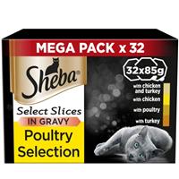 32 x 85g Sheba Select Slices Adult Wet Cat Food Trays Poultry Selection in Gravy