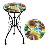 Iron/Glass Round Side Coffee Patio Table Mosaic Design Garden Flower Plant Stand