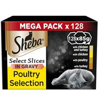 128 x 85g Sheba Select Slices Adult Wet Cat Food Trays Poultry Selection in Grav