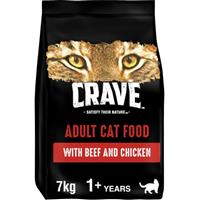 7kg Crave Natural Grain Free Adult Complete Dry Cat Food Chicken & Beef Biscuits