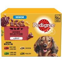 96 x 100g Pedigree Senior Wet Dog Food Pouches Mixed Selection In Jelly