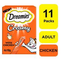 44 x 10g Dreamies Creamy Adult Cat & Kitten Treats with Tasty Chicken (11x40g)