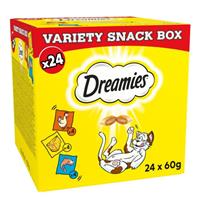 24 x 60g Dreamies Cat Treats Mixed Variety Snack Box Chicken Cheese & Salmon