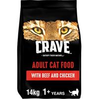 14kg Crave Natural Grain Free Adult Complete Dry Cat Food Chicken & Beef Biscuit