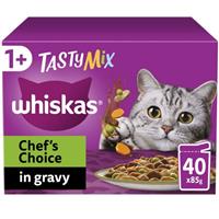 40 x 85g Whiskas 1+ Chef's Choice Mix Mixed Adult Wet Cat Food Pouches in Gravy