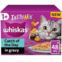 48 x 85g Whiskas 1+ Catch of the Day Adult Wet Cat Food Pouches in Gravy