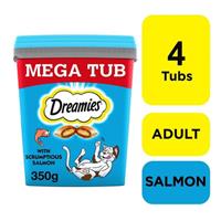 4 x 350g Dreamies Adult Cat Treats Mega Tubs Salmon Cat Biscuits 1400g