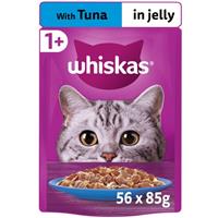 56 x 85g Whiskas 1+ Adult Wet Cat Food Pouches Tuna in Jelly