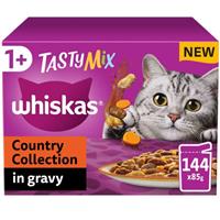 144 x 85g Whiskas 1+ Country Collection Adult Wet Cat Food Pouch in Gravy