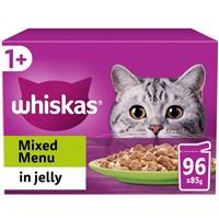 96 x 85g Whiskas 1+ Mixed Menu Adult Wet Cat Food Pouches in Jelly