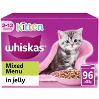 96 x 85g Whiskas Kitten Mixed Menu Wet Cat Food Pouches in Jelly