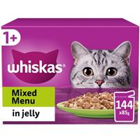 144 x 85g Whiskas 1+ Mixed Menu Adult Wet Cat Food Pouches in Jelly
