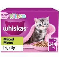 144 x 85g Whiskas Kitten Mixed Menu Wet Cat Food Pouches in Jelly