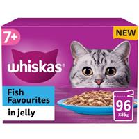 96 x 85g Whiskas 7+ Fish Favourites Mixed Senior Wet Cat Food Pouches in Jelly