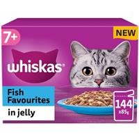 144 x 85g Whiskas 7+ Fish Favourites Mixed Senior Wet Cat Food Pouches in Jelly