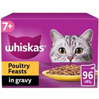 96 x 85g Whiskas 7+ Poultry Feasts Mixed Senior Wet Cat Food Pouches in Gravy