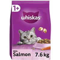7.6kg Whiskas 1+ Adult Complete Dry Cat Food Salmon Cat Biscuits (4x1.9kg)