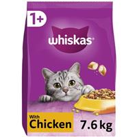 7.6kg Whiskas 1+ Adult Complete Dry Cat Food Chicken Cat Biscuits (4x1.9kg)