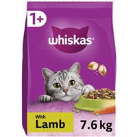 7.6kg Whiskas 1+ Adult Complete Dry Cat Food Lamb Cat Biscuits (4x1.9kg)