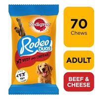 70 Pedigree Rodeo Duos Dog Treats Beef & Cheese Dog Chews (10x123g)