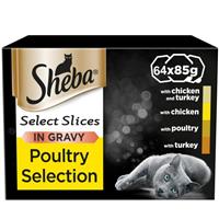 64 x 85g Sheba Select Slices Adult Wet Cat Food Tray Mixed Poultry in Gravy