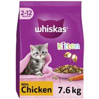 7.6kg Whiskas Kitten Complete Dry Cat Food Chicken Cat Biscuits (4x1.9kg)