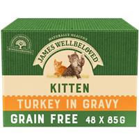 48 x 85g James Wellbeloved Grain Free Kitten Wet Cat Food Pouches Turkey Gravy