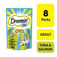 8 x 60g Dreamies Mix Adult Cat Treats Salmon & Tuna Cat Biscuits (480g)