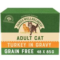 48 x 85g James Wellbeloved Grain Free Adult Wet Cat Food Pouches Turkey in Gravy