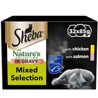 32 x 85g Sheba Natures Collection Adult Wet Cat Food Trays Mixed in Gravy