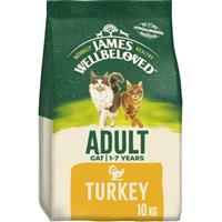 10kg James Wellbeloved Natural Adult Complete Dry Cat Food Turkey & Rice