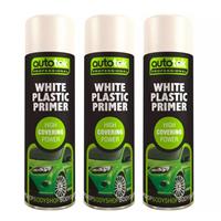 AutoTek White Plastic Primer Multi-Purpose Aerosol Spray Paint 500ml x3