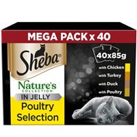 40 x 85g Sheba Natures Collection Adult Cat Food Pouches Mixed Poultry in Jelly