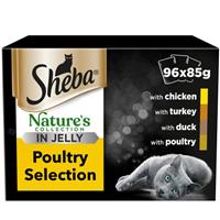 96 x 85g Sheba Natures Collection Adult Cat Food Pouches Mixed Poultry in Jelly