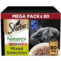 80 x 85g Sheba Natures Collection Adult Wet Cat Food Pouches Mixed in Gravy