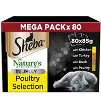 80 x 85g Sheba Natures Collection Adult Cat Food Pouches Mixed Poultry in Jelly