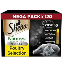 120 x 85g Sheba Natures Collection Adult Cat Food Pouches Mixed Poultry in Jelly