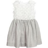 IL GUFO BABY GIRLS GREY LINEN AND ORGANZA DRESS 2 YEARS