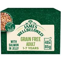 48 x 85g James Wellbeloved Grain Free Adult Wet Cat Food Pouches Salmon in Jelly