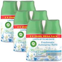 6 x Air Wick Freshmatic Max Refill Automatic Spray Crisp Linen & Lilac 250ml