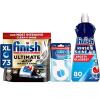 Finish Ultimate Plus Infinity Shine Dishwasher 73 Tablets Freshener & Rinse Aid