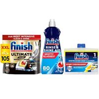Finish Ultimate Plus Infinity Shine Dishwasher 105 Tablets Lemon Cleaner & Rinse