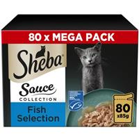 80 x 85g Sheba Sauce Collection Adult Wet Cat Food Pouches Mixed Fish in Gravy