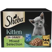 144 x85g Sheba Sauce Collection Kitten Cat Food Pouches Mixed Selection in Gravy