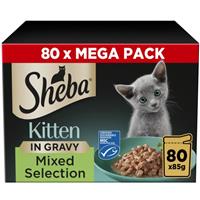 80 x 85g Sheba Sauce Collection Kitten Cat Food Pouches Mixed Selection in Gravy