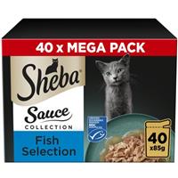 40 x 85g Sheba Sauce Collection Adult Wet Cat Food Pouches Mixed Fish in Gravy