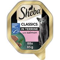 88 x 85g Sheba Classics Adult Wet Cat Food Trays Salmon Terrine