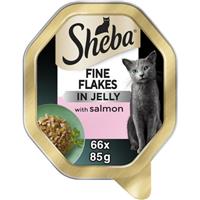 66 x 85g Sheba Fine Flakes Adult Wet Cat Food Trays Salmon Jelly