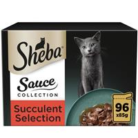96 x 85g Sheba Sauce Collection Adult Cat Food Pouches Mixed Selection in Gravy